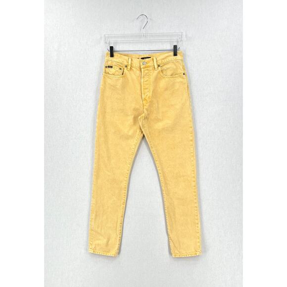 POLO RALPH LAUREN High Rise Slim Straight Jeans Womens 28 R Yellow Button Fly - Picture 1 of 14